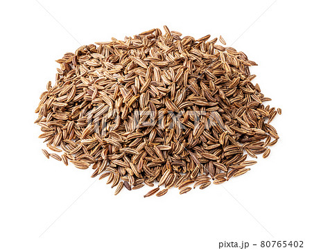 handful of caraway fruits closeup on white handful of caraway fruits closeup on white 80765402