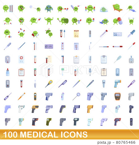 100 medical icons set, cartoon style 80765466