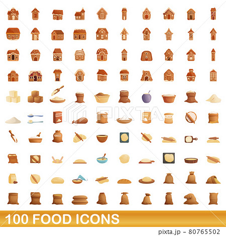 100 Food Icons Set Cartoon Styleのイラスト素材 100 Food Icons Set Cartoon Styleのイラスト素材