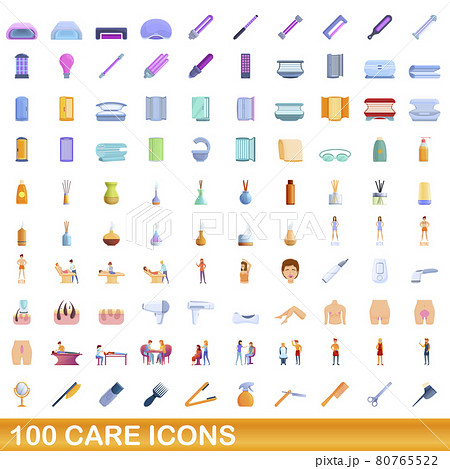 100 care icons set, cartoon style 100 care icons set, cartoon style 80765522