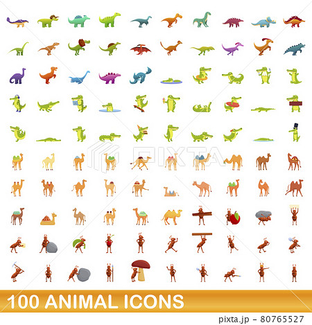 100 animal icons set, cartoon style 100 animal icons set, cartoon style 80765527