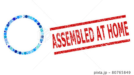 Grunge Assembled at Home Watermark and Rotation Mosaic of Round Dots 80765849