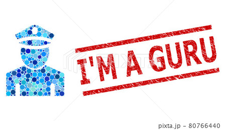 Textured I M a Guru Stamp Seal and Policeman Mosaic of Rounded Dots 80766440