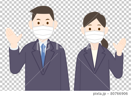 可用於銷售和公司信息的戴著口罩的男士和女士的插圖 80766906