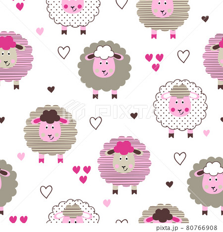 Seamless cute sheep pattern. Vector background for kids. 80766908