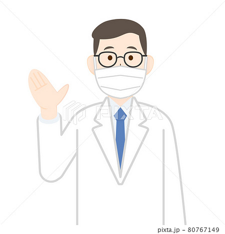 医者や研究者のような白衣を着て眼鏡をかけたマスク着用の男性イラストのイラスト素材