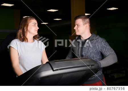 Workout in the gym on a treadmill. Workout in the gym on a treadmill. 80767356