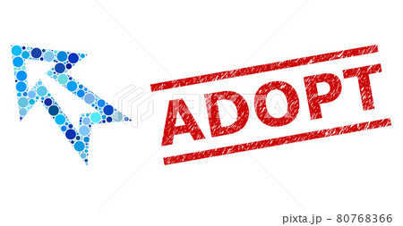 Scratched Adopt Stamp Print and Arrow Left Up Composition of Rounded Dots 80768366