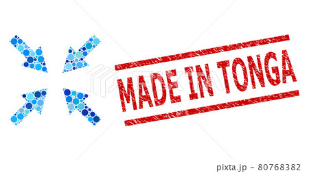 Scratched Made in Tonga Stamp Imitation and Compress Arrows Collage of Rounded Dots 80768382