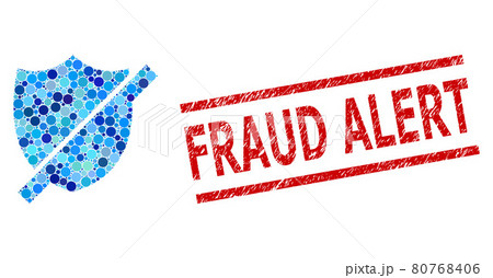 Textured Fraud Alert Stamp Imitation and Stop Shield Mosaic of Round Dots 80768406