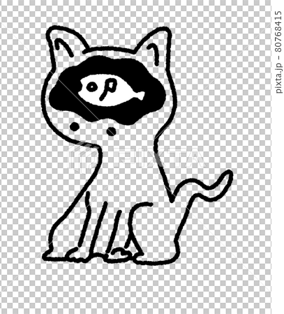 脳内がお魚で煩悩だらけな手書き風猫のイラスト素材
