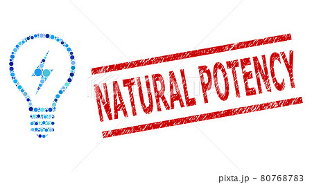Scratched Natural Potency Watermark and Electric Bulb Collage of Rounded Dots 80768783