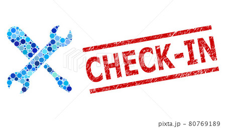 Grunge Check-In Seal and Tuning Collage of Rounded Dots Grunge Check-In Seal and Tuning Collage of Rounded Dots 80769189