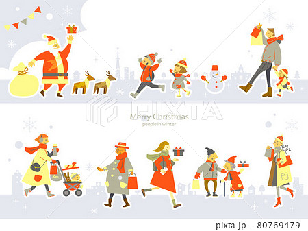 クリスマスシーズンの人々 おしゃれなフレーム風イラスト クリスマスシーズンの人々 おしゃれなフレーム風イラスト 80769479