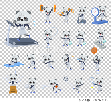 エクササイズやスポーツに関するパンダの女の子のセット 80769619