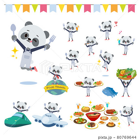食のイベントに関するパンダの男の子のセットのイラスト素材