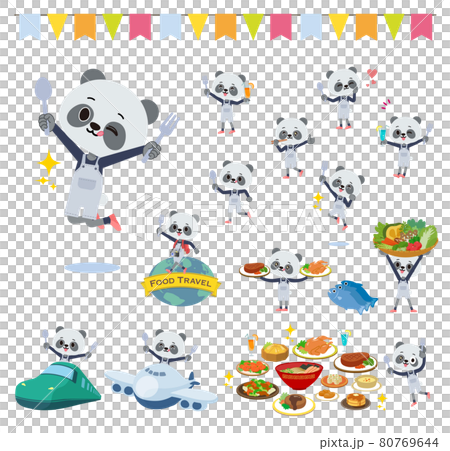 食のイベントに関するパンダの男の子のセットのイラスト素材