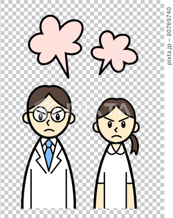 プンプンマークと、怒っている若い医師と看護師 80769740