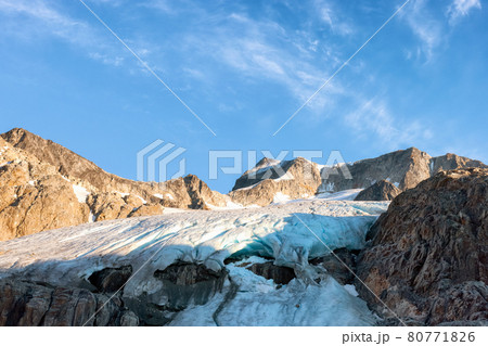 View of Vibrant Colorful Glacier Lake up in Rocky Mountains 80771826