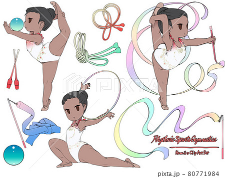 Black Female Rhythmic Gymnast Clip Art Set Stock Illustration