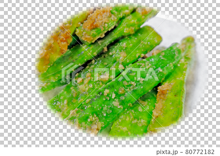 家庭的で素朴な自家製の「インゲン豆のゴマ和え」水彩画風  絵手紙 80772182