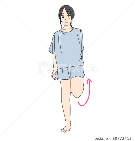 左前太もものストレッチをする女性(正面) 左前太もものストレッチをする女性(正面) 80772412