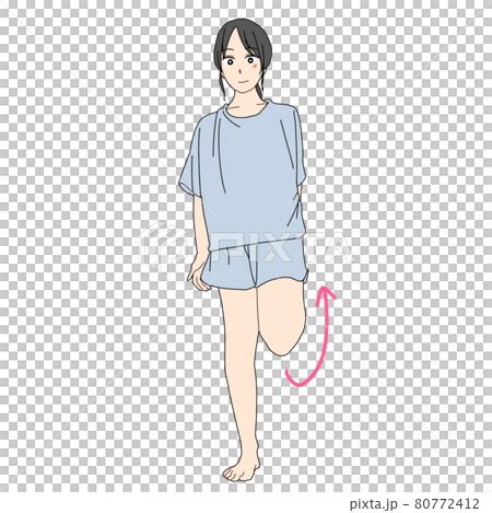 左前太もものストレッチをする女性(正面) 左前太もものストレッチをする女性(正面) 80772412