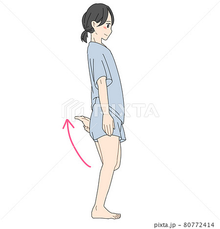 左前太もものストレッチをする女性(横向き) 左前太もものストレッチをする女性(横向き) 80772414