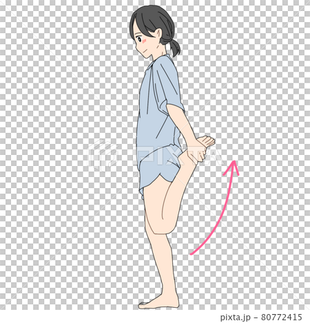 Woman stretching the left front thigh (sideways) Woman stretching the left front thigh (sideways) 80772415