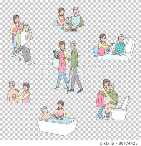 シニア男性の介護をする中高年の女性　いろいろ 80774425