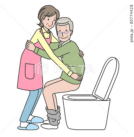 シニア男性の排泄介助をする中高年の女性 80774428