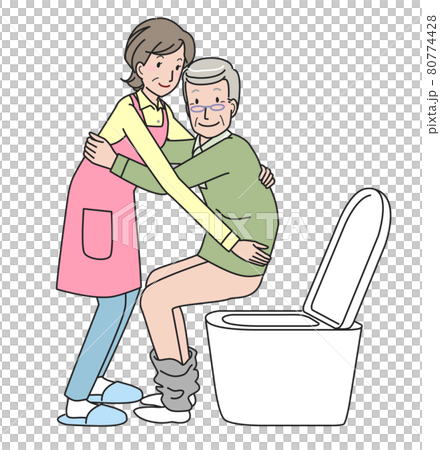 シニア男性の排泄介助をする中高年の女性 80774428