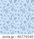 Floral seamless pattern on blue background, doodle style 80774546