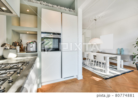 Interior of a beautiful kitchen of an elite house 80774881
