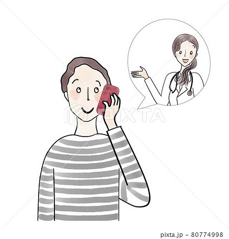 医師に電話相談する男性　日本人 80774998