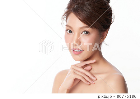Beautiful young asian woman with clean fresh skin on white background, Face care, Facial treatment, Beautiful young asian woman with clean fresh skin on white background, Face care, Facial treatment, 80775186
