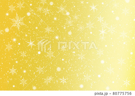 ゴールド背景に雪の結晶と雪の冬イメージ素材 のイラスト素材