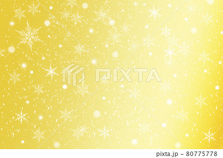 ゴールド背景に雪の結晶と雪の冬イメージ素材 のイラスト素材