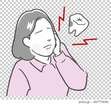 虫歯が痛くてほっぺたを押さえる若い女性 80775840