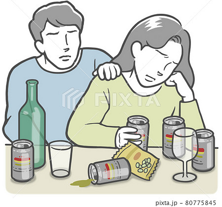 アルコール依存症の若い女性と、寄り添うパートナー 80775845