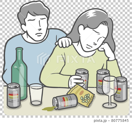 アルコール依存症の若い女性と、寄り添うパートナー 80775845