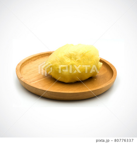 durian fruit In a wooden tray on the White Blackground 80776337