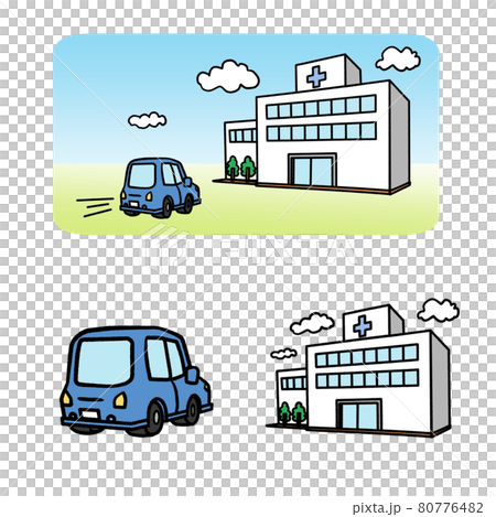 車で病院に向かっている人のイラストのイラスト素材
