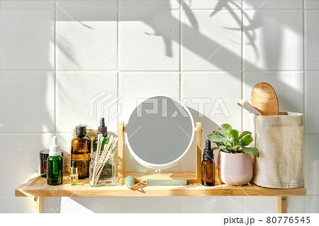 Shelf in bathhroom with zero waste items Shelf in bathhroom with zero waste items 80776545