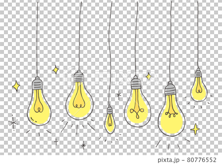 ぶら下がっている電球の手描きイラストセット(カラー) ぶら下がっている電球の手描きイラストセット(カラー) 80776552