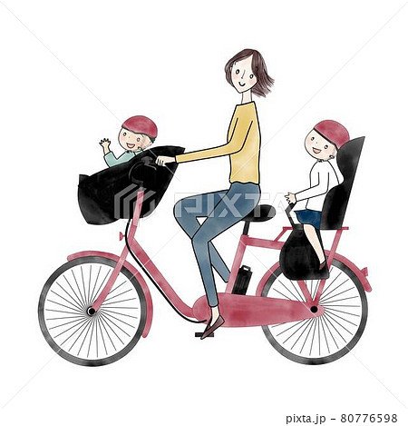 電動アシスト自転車　三人乗り　お母さんと子供二人 80776598