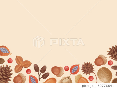 手描き色鉛筆 ナチュラルかわいい 秋の木の実のフレームデザイン 赤い実 ベージュ背景 のイラスト素材 手描き色鉛筆 ナチュラルかわいい 秋の木の実のフレームデザイン 赤い実 ベージュ背景 のイラスト素材