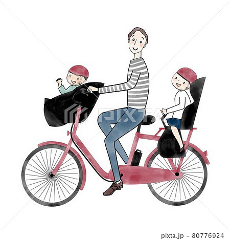 電動アシスト自転車 三人乗り お父さんと子供二人のイラスト素材 [80776924] - PIXTA