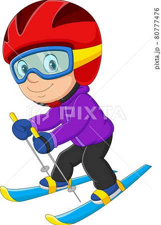 Cartoon little boy skiing downhill Cartoon little boy skiing downhill 80777476