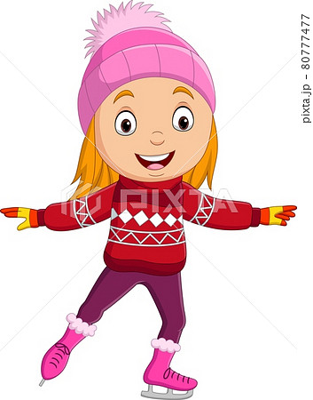 Cute little girl wearing winter clothes ice skating Cute little girl wearing winter clothes ice skating 80777477
